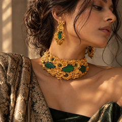 Gulbahar Emerald Floral Choker & Earrings Set