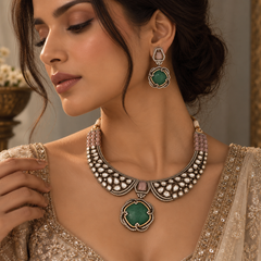 Zareen Emerald Polki Necklace & Earrings Set