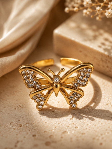 Golden Butterfly Adjustable Ring
