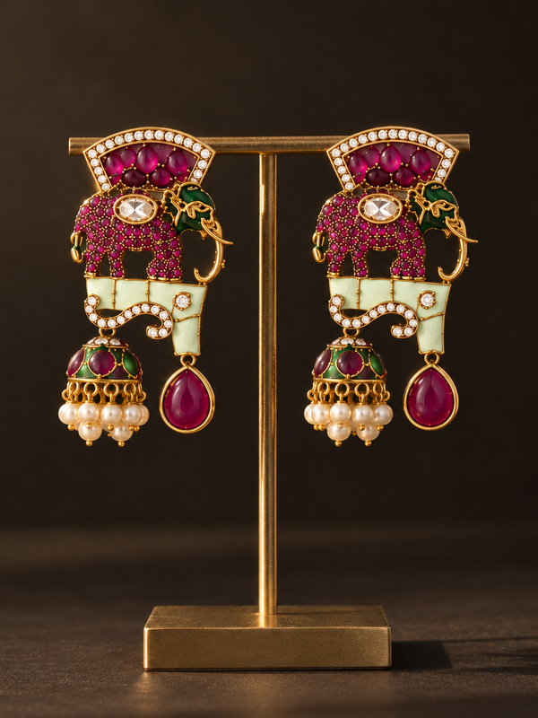 Gajraaj Emerald & Ruby Elephant Necklace Set