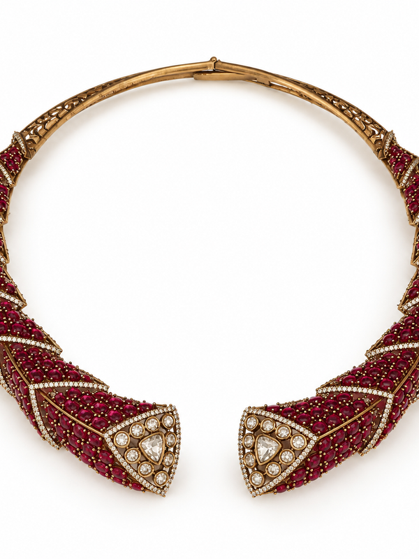 Mehrunisa Ruby Cascade Necklace & Earrings Set