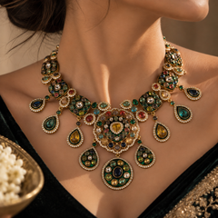 Rangrez Navratna Necklace, Maang Tikka & Earrings Set