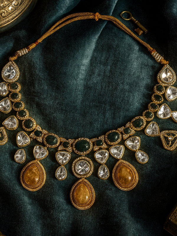 Antique Amber Kundan Necklace Set
