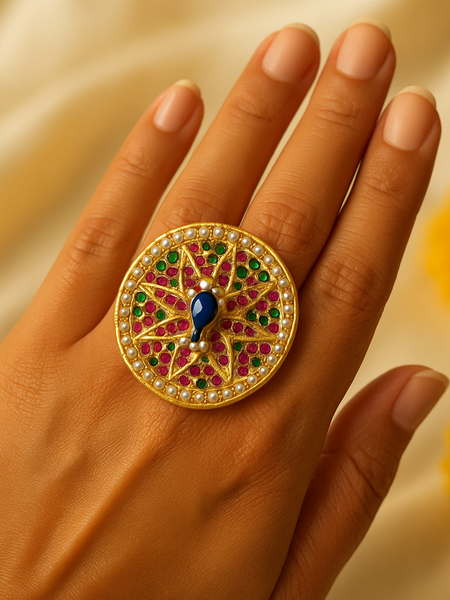 Devanshi Kundan Peacock Ring