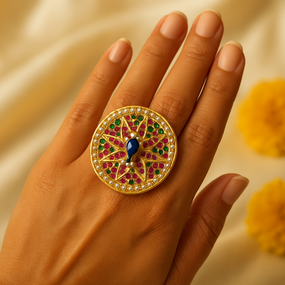 Devanshi Kundan Peacock Ring