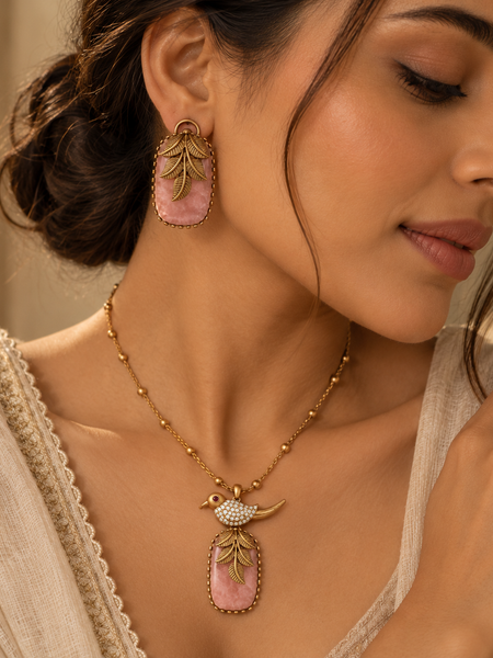 Gulnaar Bird & Blush Stone Pendant Necklace