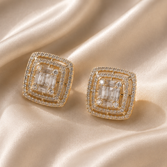 Regal Baguette Halo Stud Earrings