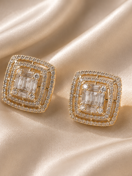 Regal Baguette Halo Stud Earrings