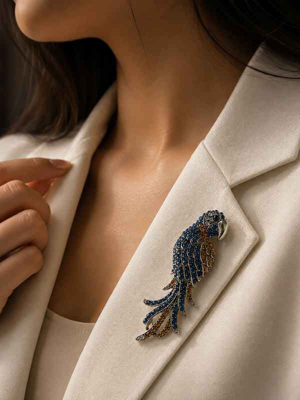 Azure Macaw Crystal Brooch