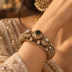 Mehr Emerald & Polki Gold-Plated Statement Kada