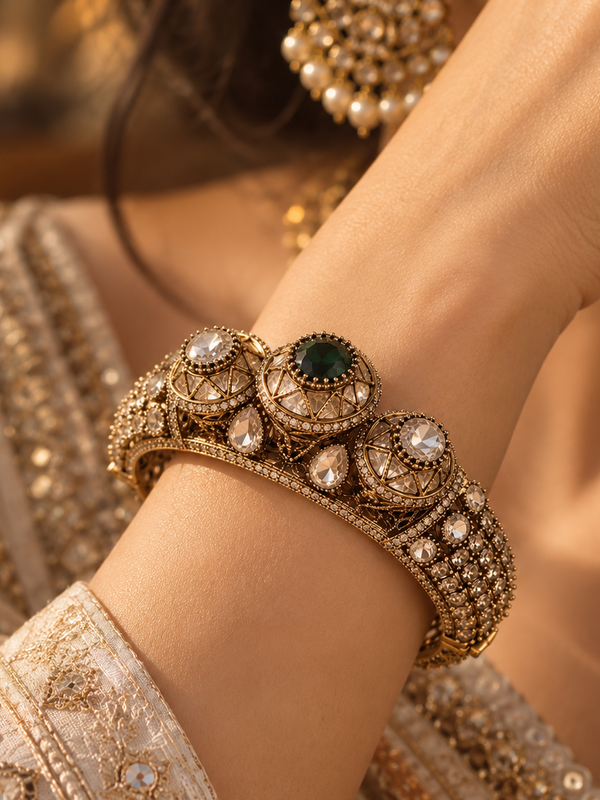 Mehr Emerald & Polki Gold-Plated Statement Kada
