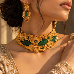 Gulbahar Emerald Floral Choker & Earrings Set