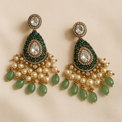 Emerald Kundan Royale Long Pendant Set