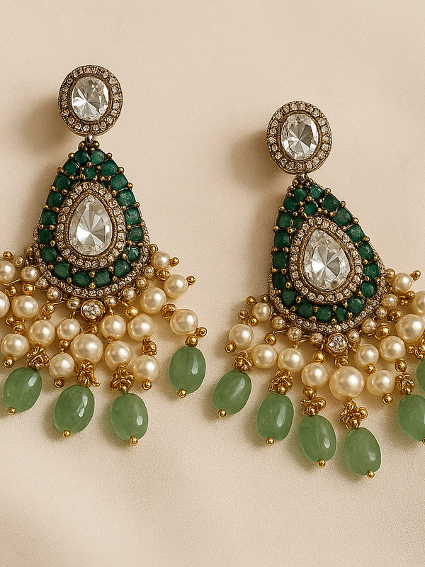 Emerald Kundan Royale Long Pendant Set
