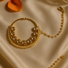 Kundan & Pearl Bridal Nath with Chain