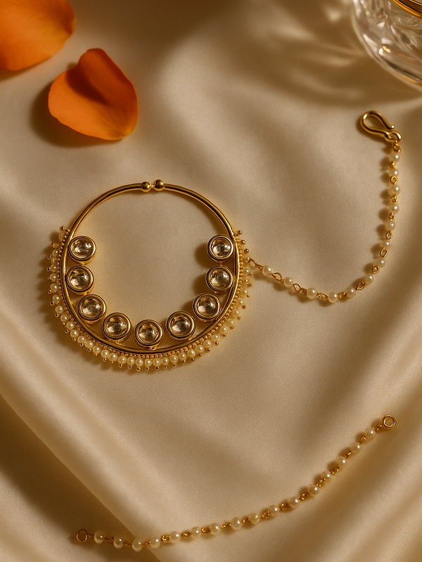 Kundan & Pearl Bridal Nath with Chain