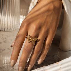 Golden Butterfly Adjustable Ring