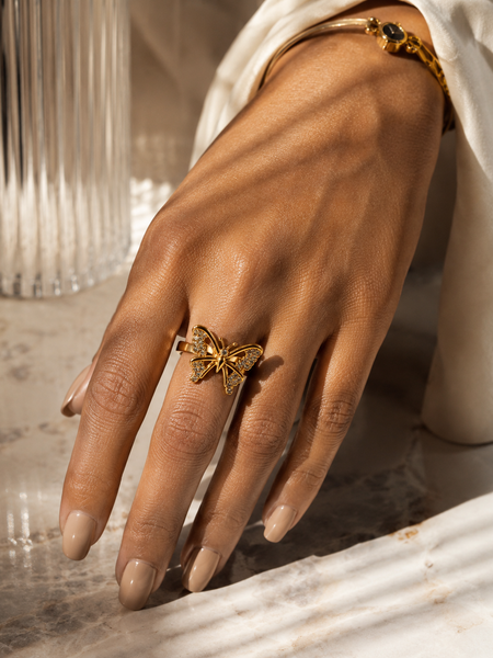 Golden Butterfly Adjustable Ring
