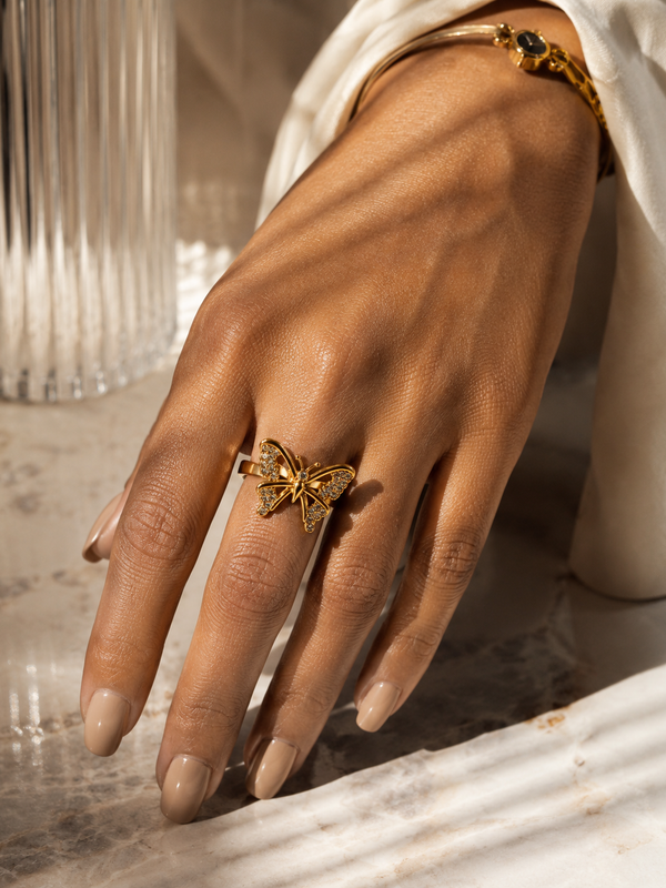 Golden Butterfly Adjustable Ring