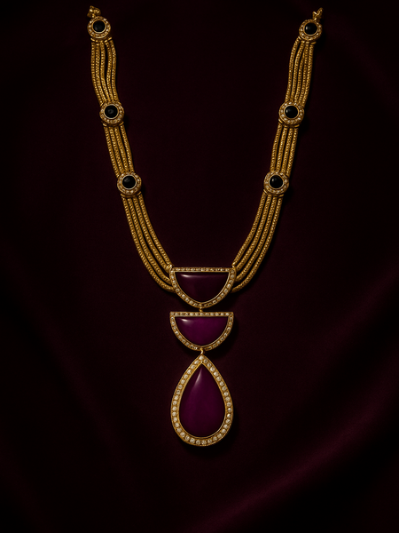 Regal Wine Stone Statement Necklace Set