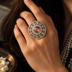 Gulabi Polki Medallion Statement Ring