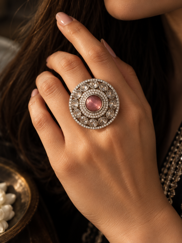 Gulabi Polki Medallion Statement Ring