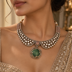 Zareen Emerald Polki Necklace & Earrings Set