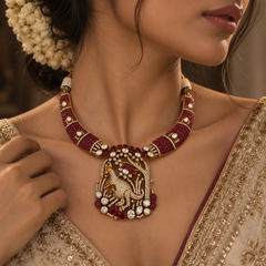 Mayurika Ruby Polki Necklace & Earrings Set