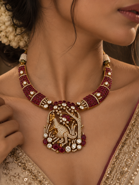 Mayurika Ruby Polki Necklace & Earrings Set