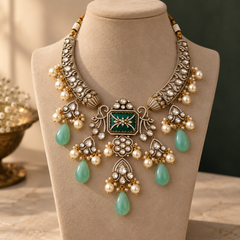 Zehra Mint Polki Statement Necklace Set