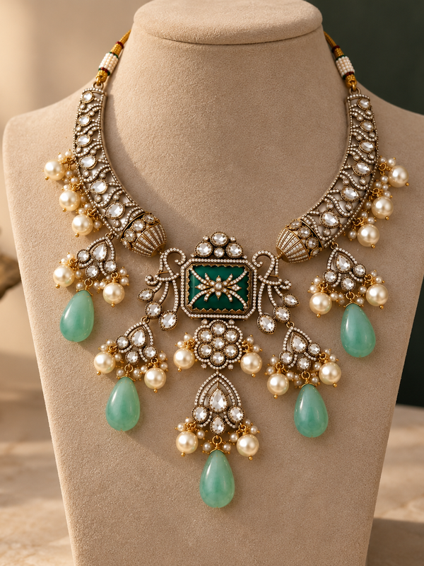 Zehra Mint Polki Statement Necklace Set