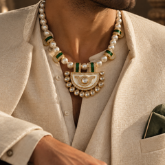 Abeer Pearl & Emerald Men’s Festive Necklace