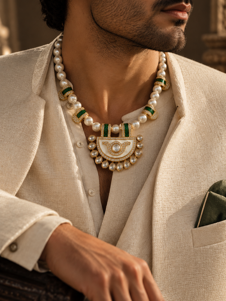 Abeer Pearl & Emerald Men’s Festive Necklace
