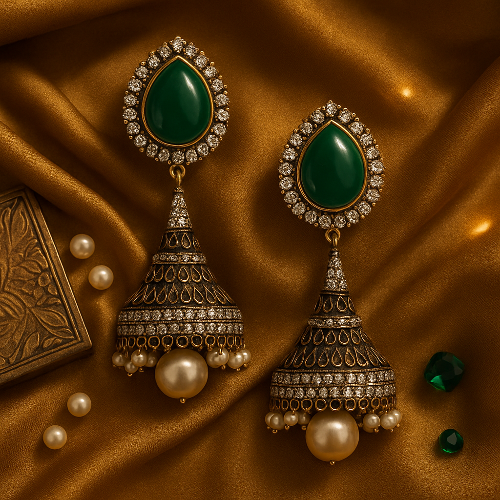 Meher Emerald Jhumka Earrings
