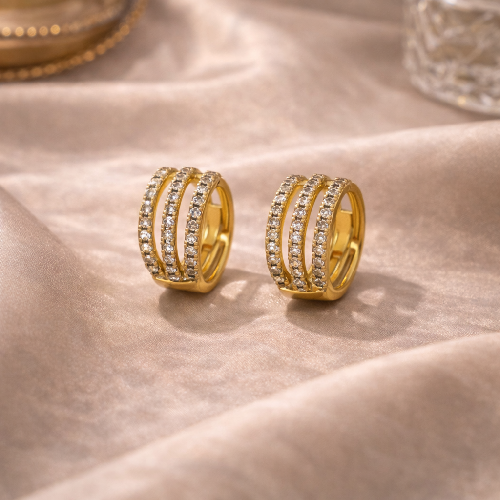 Celestia Triple Row Crystal Hoop Earrings