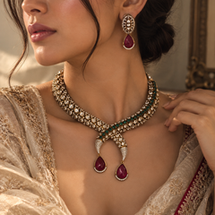 Aariz Ruby Polki Necklace & Earrings Set