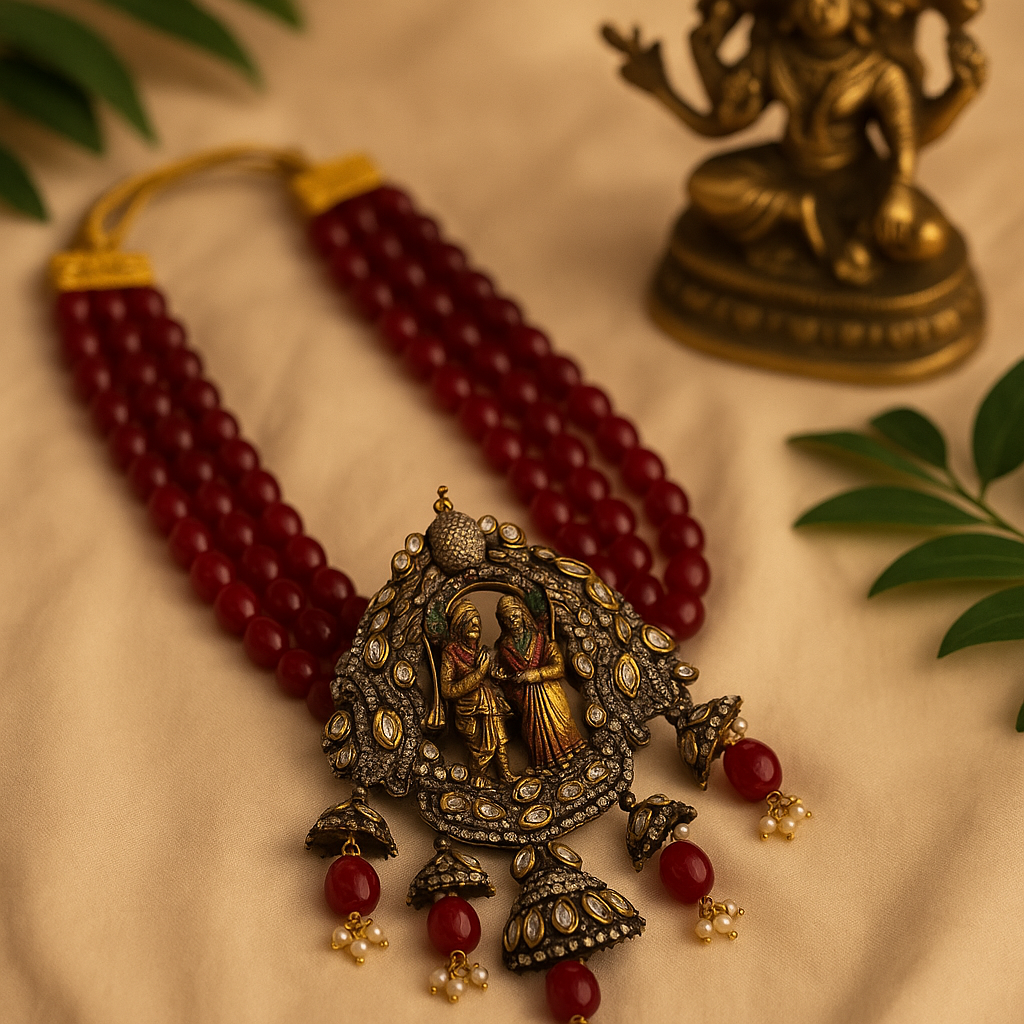 Temple Heritage Ruby & Pearl Necklace Set