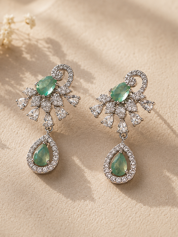 Evara Mint Crystal Drop Earrings