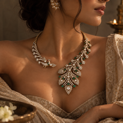Morni Emerald Polki Necklace & Earrings Set