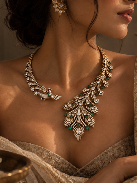 Morni Emerald Polki Necklace & Earrings Set