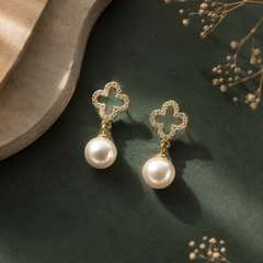 Mira Pearl Clover Drop Earrings