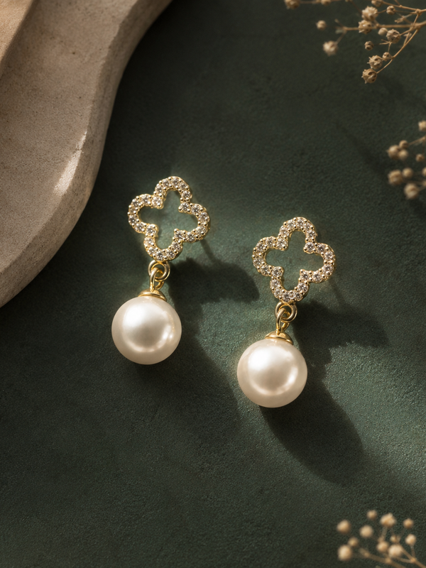 Mira Pearl Clover Drop Earrings