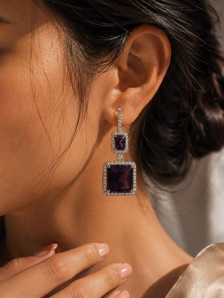 Amara Amethyst Geometric Drop Earrings