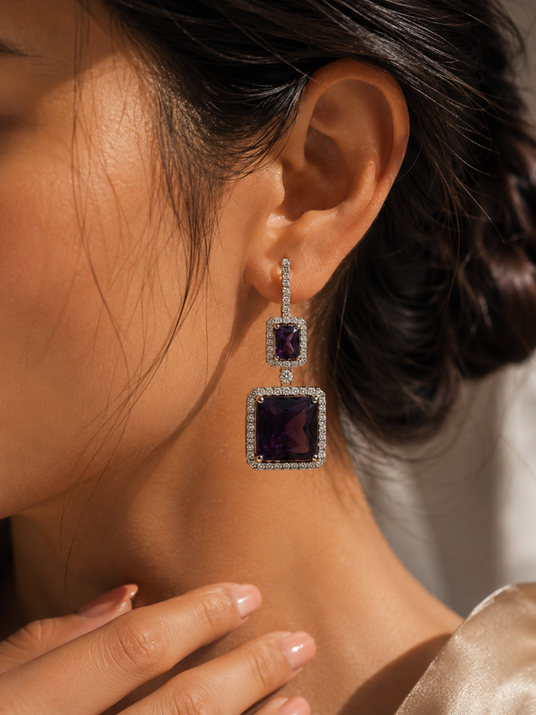 Amara Amethyst Geometric Drop Earrings