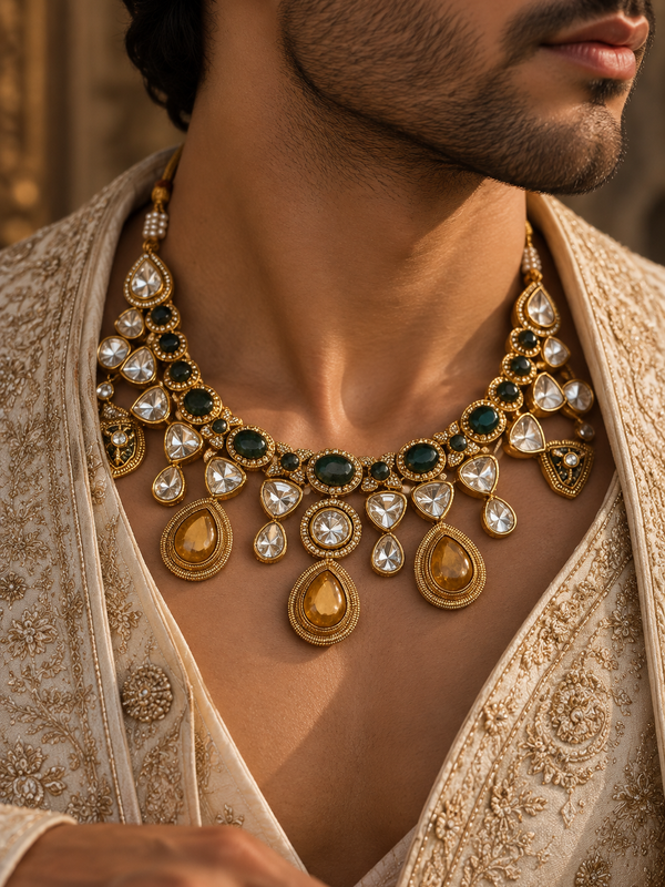 Zayaan Emerald Kundan Men’s Necklace