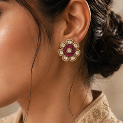 Mehr Ruby Kundan Floral Studs