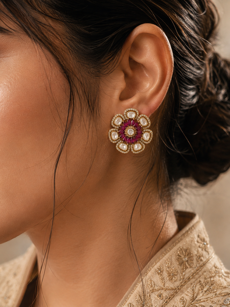 Mehr Ruby Kundan Floral Studs