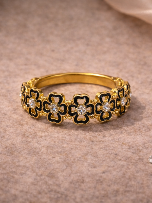 Noir Blossom Enamel Ring