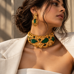 Gulbahar Emerald Floral Choker & Earrings Set