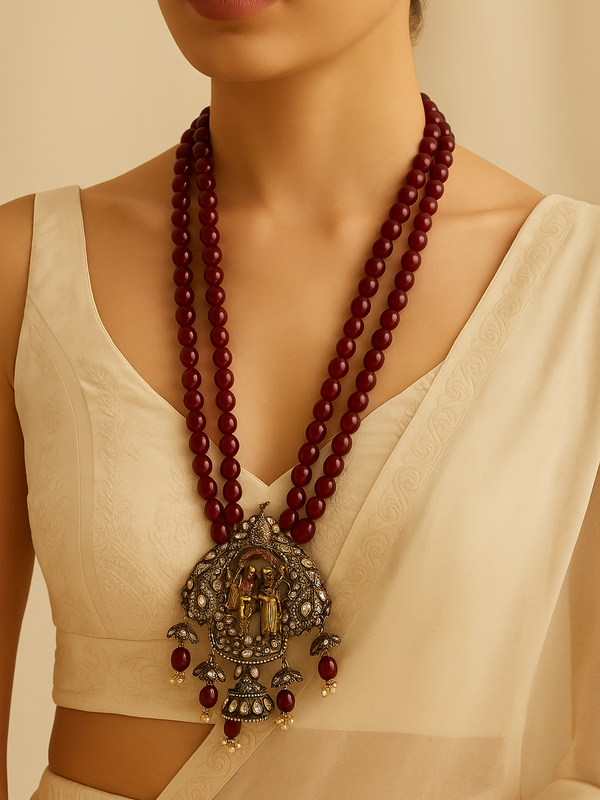 Temple Heritage Ruby & Pearl Necklace Set